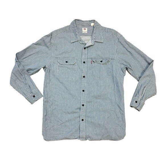 Levi’s Men’s Blue White Relaxed Striped Button Down Long Sleeve Shirt Size Larg - Picture 1 of 4